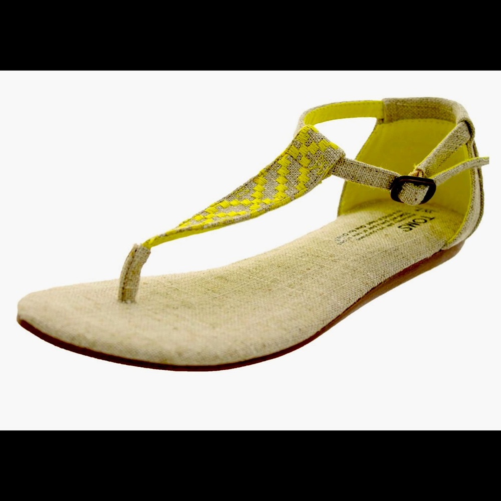 TOMS Playa Sandals in Burlap Linen and Hot Fluorescent Yellow, Size 8